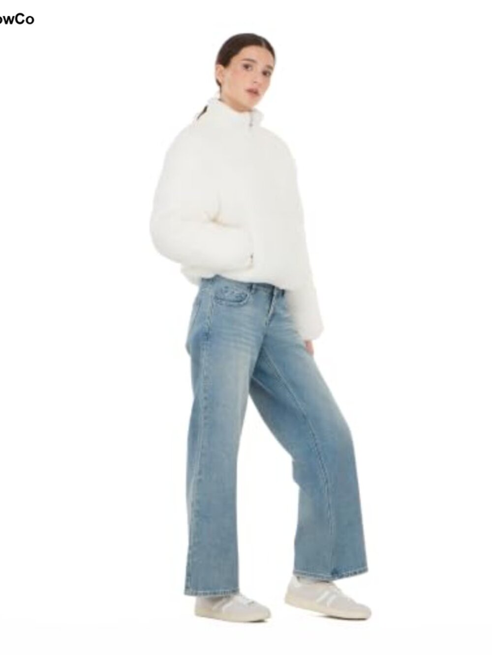Sherpa Puffer Jacket Full Zip High Collar Side Pockets Relaxed Fit - Picture 2 of 5